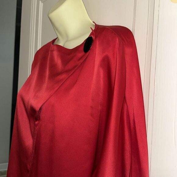 Vintage 80s San Andre Red Satin Women's polyester blouse with 3/4 sleeves - Picture 4 of 9
